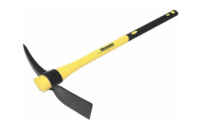 A mattock is handheld garden tool used for digging or prying.