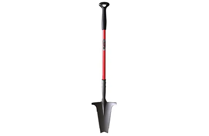 A root slayer shovel is like having three tools in one -- it acts as a shovel, root saw, and root hatchet at the same time.