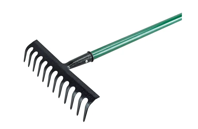 A soil rake is a heavy duty rake -- designed for jobs that a leaf rake cannot handle.